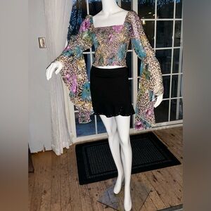 Live 4 Truth Multicolor Flare Bell Sleeve Crop Top Junior Size Large 70s Boho